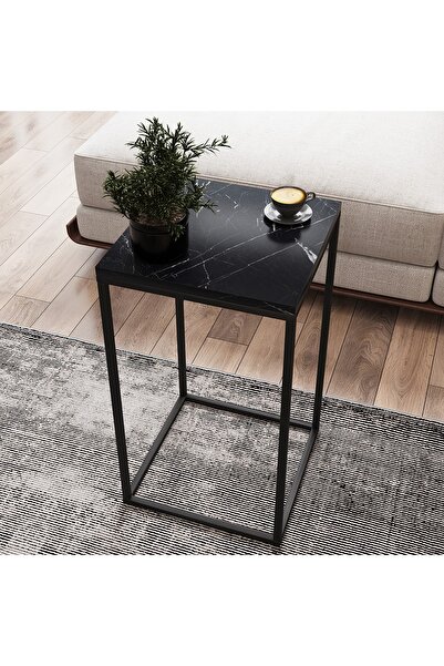 PASİFİC HOME Pure Yan Sehpa, Metal Yan Sehpa ,siyah Mermer