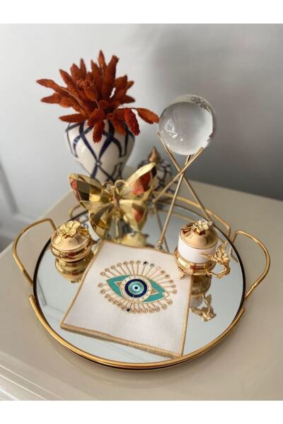 Lilies Atelier Nakışlı Gold Göz Desen2 Adet Nakışlı Kokteyl Sunum Peçetesi Lu...