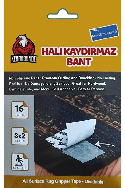 Halı Kaydırmaz Ve Yapıştırma Bant (7X5 CM) 16 Adet Ped - Her Türlü Zeminde %100 Leke Ve Iz Bırakmaz
