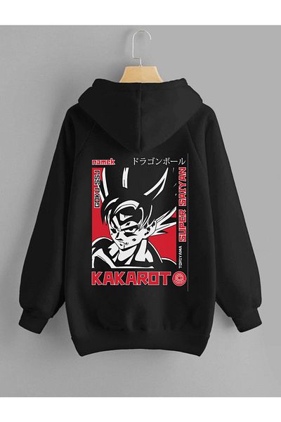 DEEPSENCE Black Hooded Sweatshirt Kakarot Back Printed Oversize