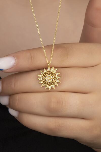 Silvano Jewelry 925 Ayar Gümüş Taşlı Güneş Kolye