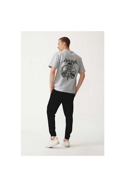 aynewmoda Skeleton Printed Μαύρο T-Shirt - Σετ Φούτερ σε Γκρι