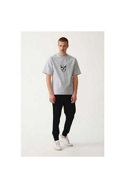 aynewmoda Skeleton Printed Μαύρο T-Shirt - Σετ Φούτερ σε Γκρι