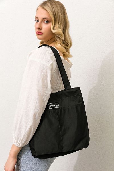 Kdm Kadın Modası Black Lochca Women's Shoulder Bag - Double Pocket, Embroidered, Medium Size
