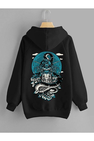 DEEPSENCE Unisex Oversize Hooded Sweatshirt Geisha Print