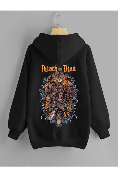 DEEPSENCE Black Hooded Sweatshirt Attack On Titan1 Back Printed Oversize