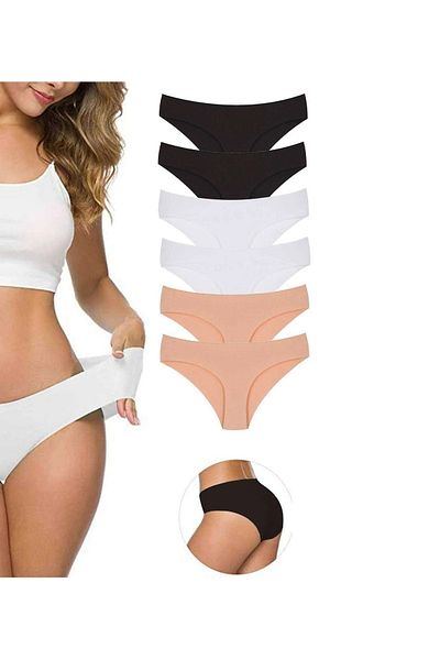 GECKO COLLECTION Bikini pentru femei Gecko, tăiat cu laser, fără urme, invizibil, moale, lenjerie de corp Chiloți 6 piese Negru-alb-nud