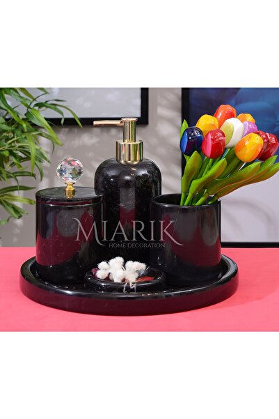 MIARIK DESIGN & DEKORASYON Dekoratif Sıyah Mermer Gold Altın Kristal Detaylı ...