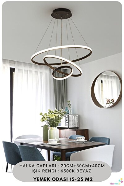 Harnelli Modern Tasarım 40/30/20 3 Lü Beyaz Ledli Halka Avize