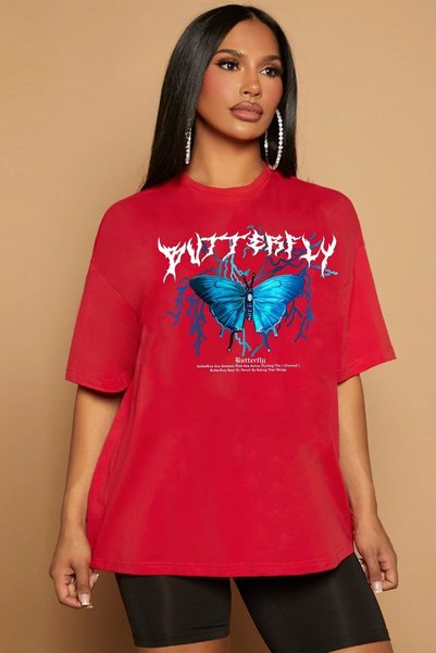 Trend Sizde Tricou unisex cu mânecă scurtă cu imprimeu fluture albastru