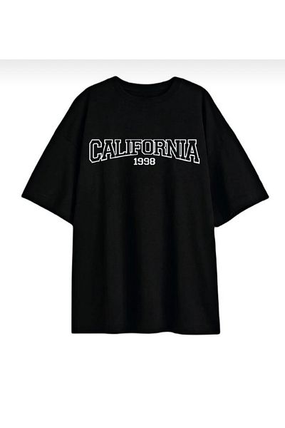 Josette Μπλουζάκι Unisex Μαύρο Καλιφόρνια με στάμπα Crew Neck Cotton Oversize