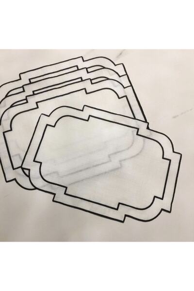 Lilies Atelier Beyaz Siyah Çizgili 6 Adet Takım Amerikan Servis Keten Sofra T...