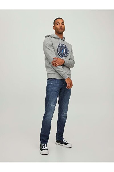 Jack & Jones Τζακ Τζόουνς 12216046 Κουκούλα με στάμπα Jcokım 3 Lines. Sweat - Γκρι - L - St05218-γκρι-l