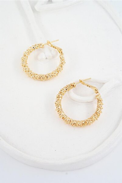 By Zeyna Aksesuar Kadın Özel Tasarım 4 Cm Tırtıklı Halka Küpe