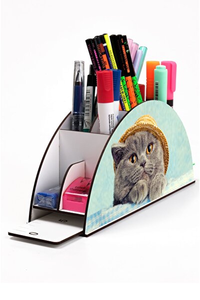 Notpa منظم حامل القلم المكتبي للقطط مع قبعة Vip خشبية ومسطرة بألوان قوس قزح V...