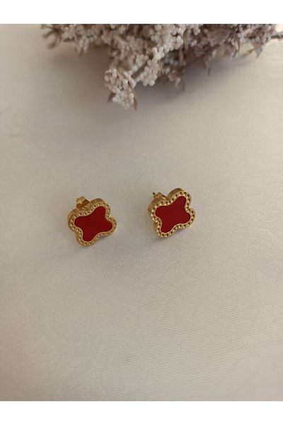 Jüpiterjewellery أقراط البرسيم المزينة بالفولاذ