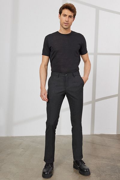 ALTINYILDIZ CLASSICS Pánské černé elastické kalhoty Comfort Fit s uvolněným střihem postranní kapsy se vzorem elastického pasu
