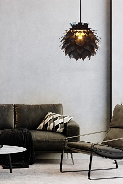 Design OTTO Lotus Dekoratif Avize Sarkıt Abajur Lambader Şapkası Siyah