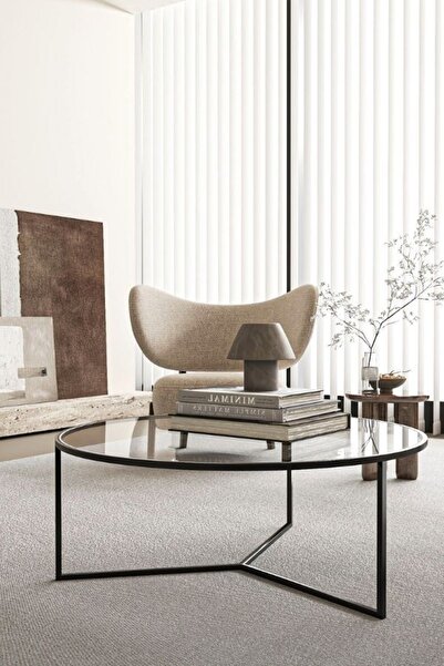 Evka Lane Orta Sehpa Siyah, Cam Orta Sehpa, Yuvarlak Orta Sehpa