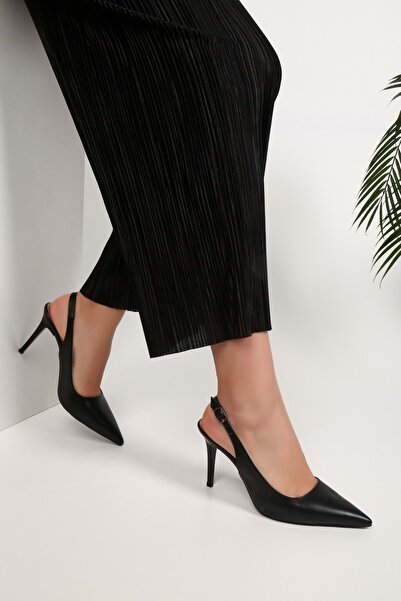 Shoeberry Női Charlotte fekete bőrű sarkú cipő tűsarkú