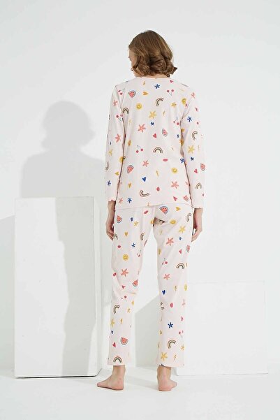 Siyah İnci Cotton Patterned Knitted Pajama Set