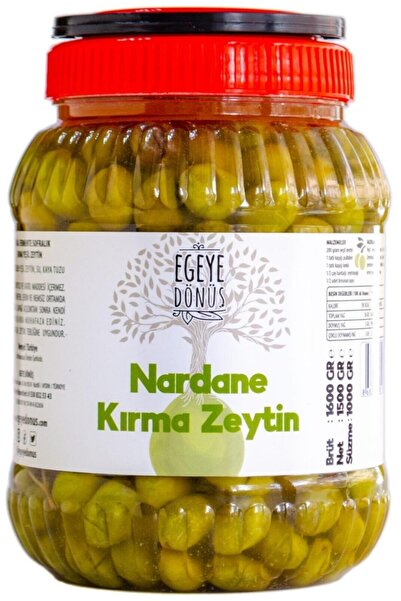 EGEYE DÖNÜŞ Ev Yapımı Geleneksel Nardane Mini Boy Yeşil Kırma Zeytin - 1 Kg (NATUREL SALAMURA TUZ VE SU İÇERİR)