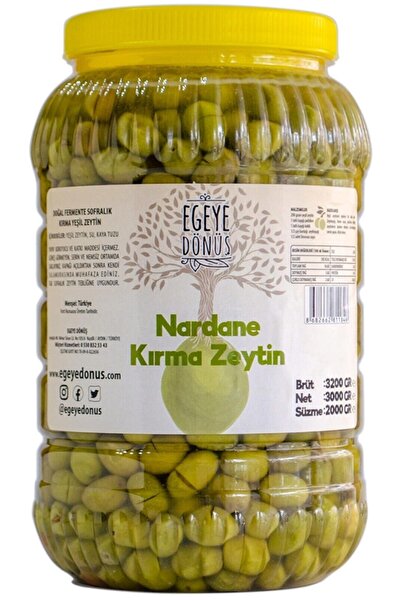 EGEYE DÖNÜŞ Ev Yapımı Geleneksel Nardane Mini Boy Yeşil Kırma Zeytin - 2 Kg (NATUREL SALAMURA TUZ VE SU İÇERİR)