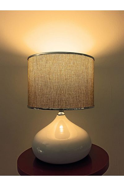 Art&Gift Serenay Metal - White Elite Silver Detailed Lampshade Beige Headboard