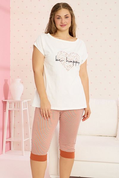 Siyah İnci Cotton Short Sleeve Curve Plus Size Oversized Capri Set