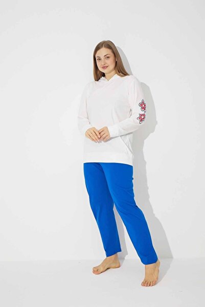 Siyah İnci Plus Size Ecru Curve Oversize Cotton Pajama Set