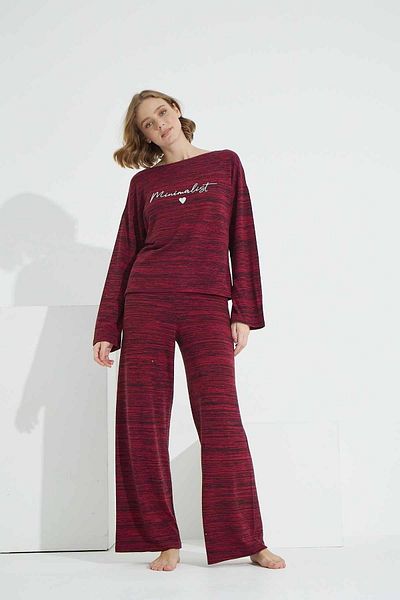 Siyah İnci Burgundy Black Top and Bottom Knitwear Suit