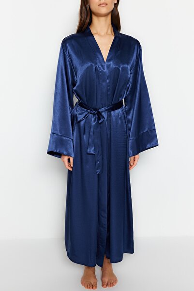 Trendyol Collection Indigo Belted Satin Woven Dressing Gown THMSS23SB00006
