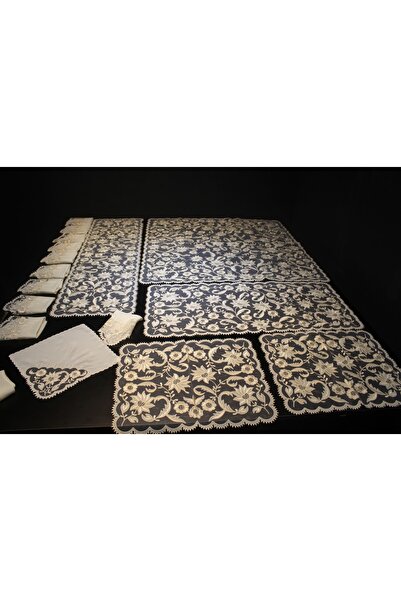 HUZUR ÇEYİZ Kilis El Işi Komple Tül Işlemeli 17 Parça Salon Takımı