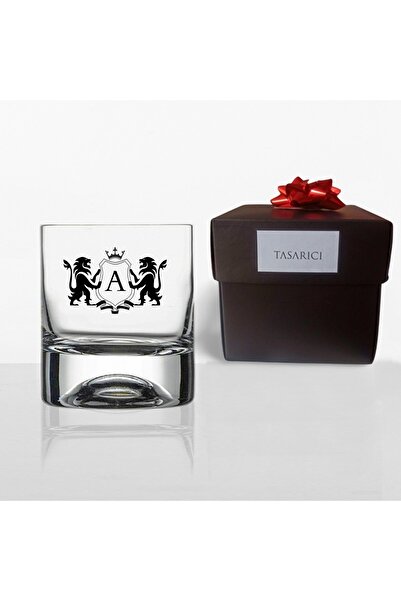 Tasarici زجاج ويسكي مكتوب عليه حرف A مع شعار أسد في صندوق