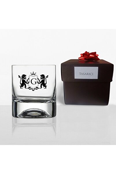 Tasarici Kutulu Aslan Logolu G Harfi Yazılı Viski Bardağı