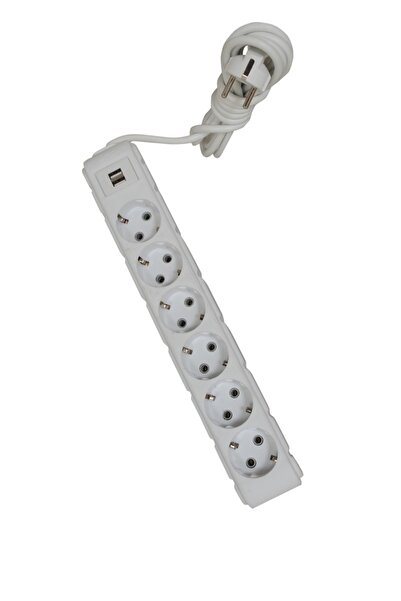 UFO Akım Korumalı Grup Priz 5 Mt Beyaz 6’lı Ve 2’li Usb Şarj Aleti 2500 Watt
