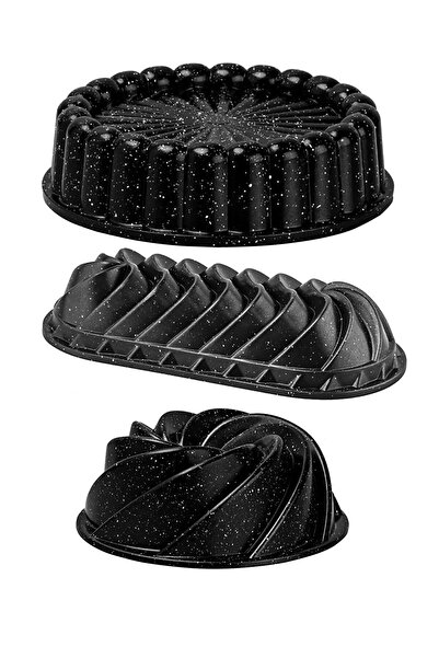 HAZARPAZAR طقم قوالب كيك من 3 قطع من الجرانيت باللون الأسود