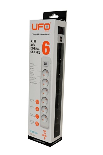 UFO Akım Korumalı Grup Priz 3 Mt Siyah 6’lı Ve 2’li Usb Şarj Aleti 2500 Watt
