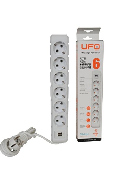 UFO Akım Korumalı Grup Priz 3 Mt Beyaz 6’lı Ve 2’li Usb Şarj Aleti 2500 Watt