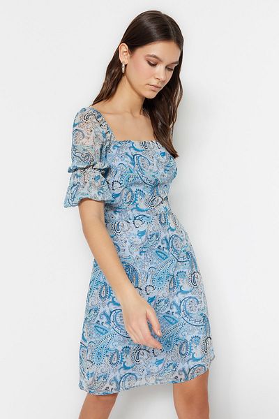 Trendyol Collection Blue A-Line Mini Woven Lined Sleeve Detailed Woven Dress TWOSS23EL01447