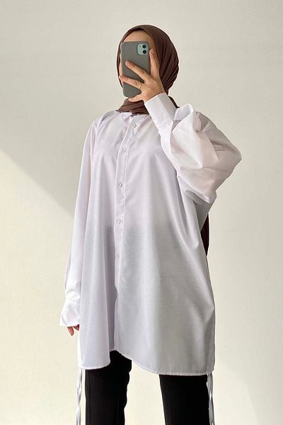 lamelif Λευκό πουκάμισο Oversize