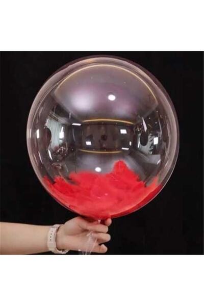 PARTİ SEPETİ بالون شفاف ذو ريشة حمراء
