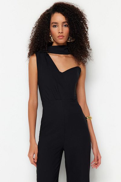 Trendyol Collection Černý lemovaný tkaný overal TPRSS23TU00042