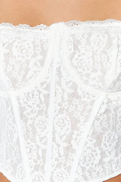 Trendyol Collection Мереживне кроп-бюстьє Orme екрю з корсетною деталлю та аграфом TPRAW23BS00062