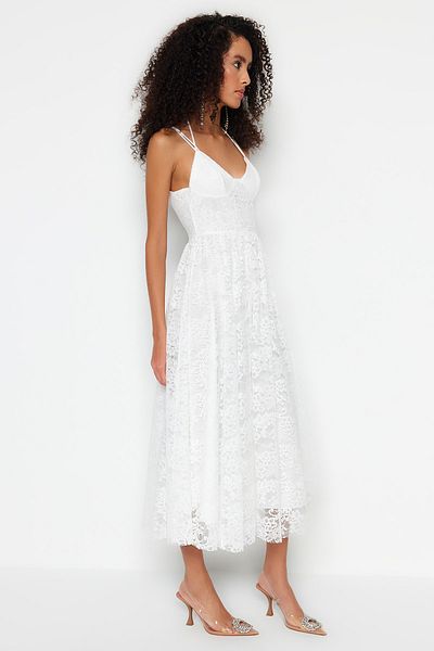 Trendyol Collection Ecru Lace A-Cut Evening Dress - Lined, For Wedding/Wedding TPRSS23EL00523