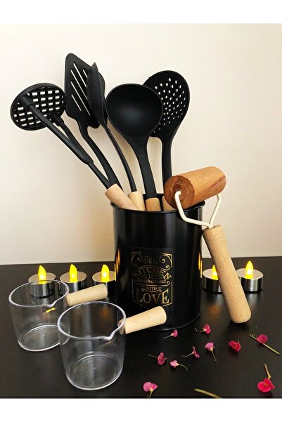 DİBA AVM Serving Set with 6 Metal Stands and Wooden Handles, 1 Roller Dough Opener Roller, 2 Mini Sauce Bowl