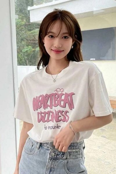 MODAGEN Γυναικείο μπλουζάκι Heart Beat με στάμπα υπερμεγέθη λευκό μπλουζάκι