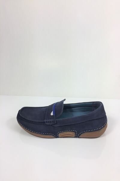 Tabak Deri Hakiki Deri Erkek Hafif Ve Yumuşak Giyimli Babet - Mavi