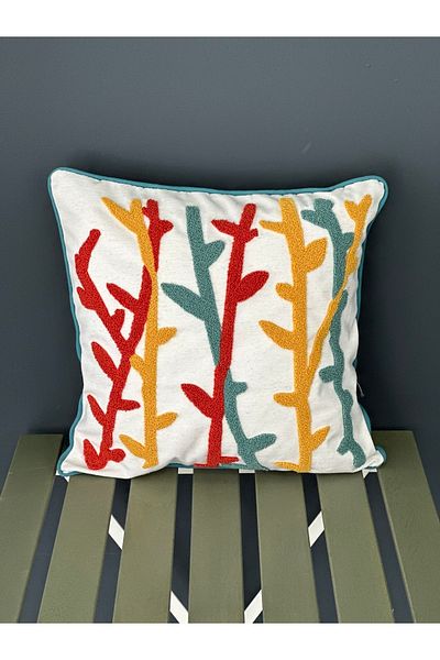 BUGİ HOME COLLECTİON Premium Punch Embroidered Throw Pillow Cover