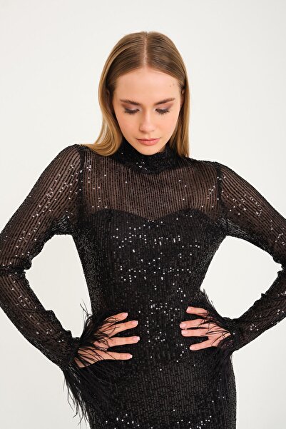 bontesel Siyah Payet Abiye Nikah Elbisesi Nişan Elbisesi Söz Elbisesi Dış Çekim Elbisesi Abiye Elbise